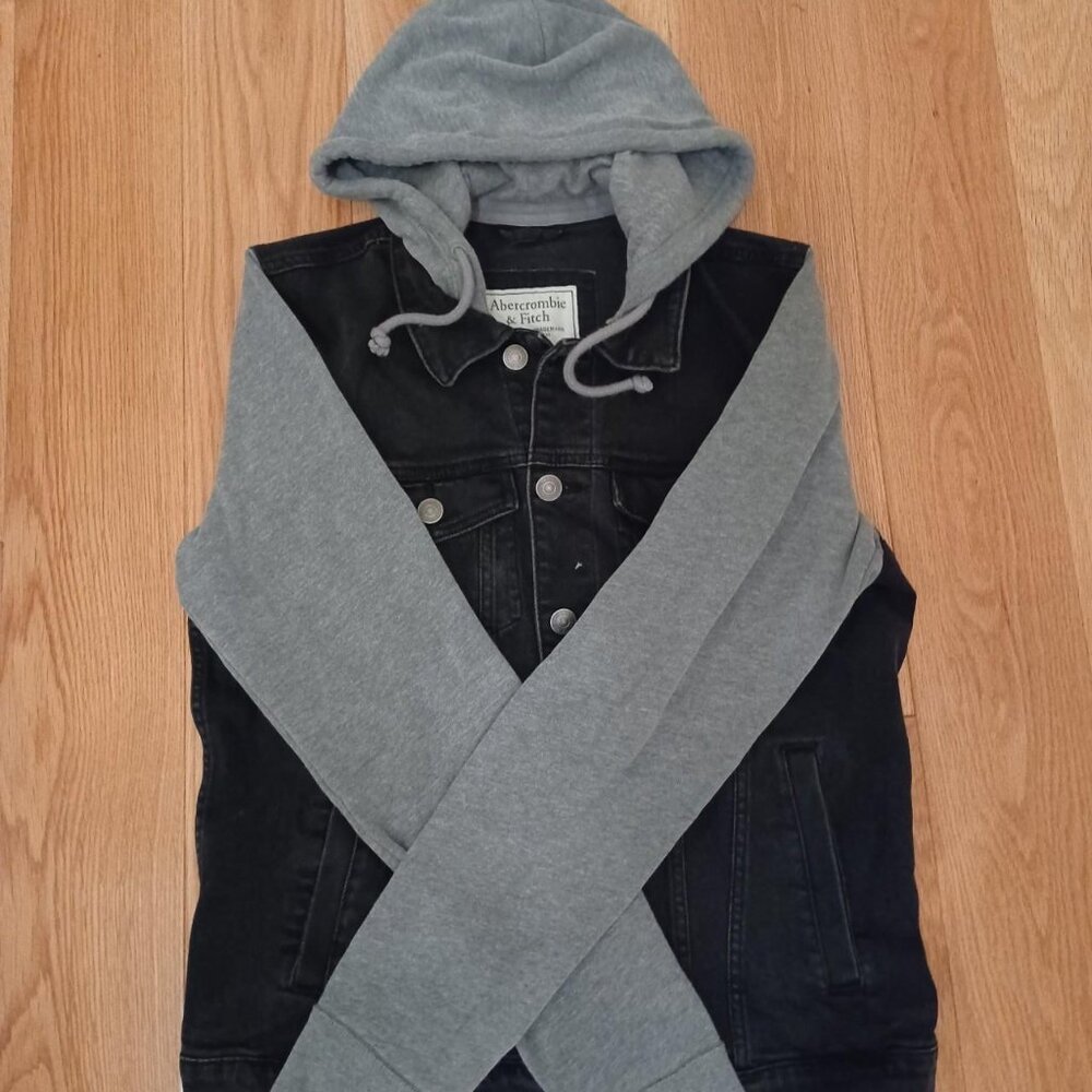 Abercrombie & Fitch Men's Black and Gray Hoodie Jacket